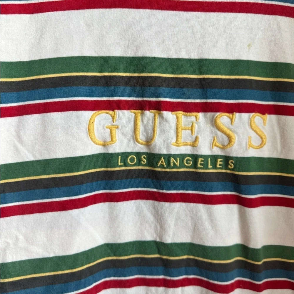 GUESS Los Angeles Striped Logo Tee Y2K Coquette Prep Vintage Retro M - Picture 2 of 6